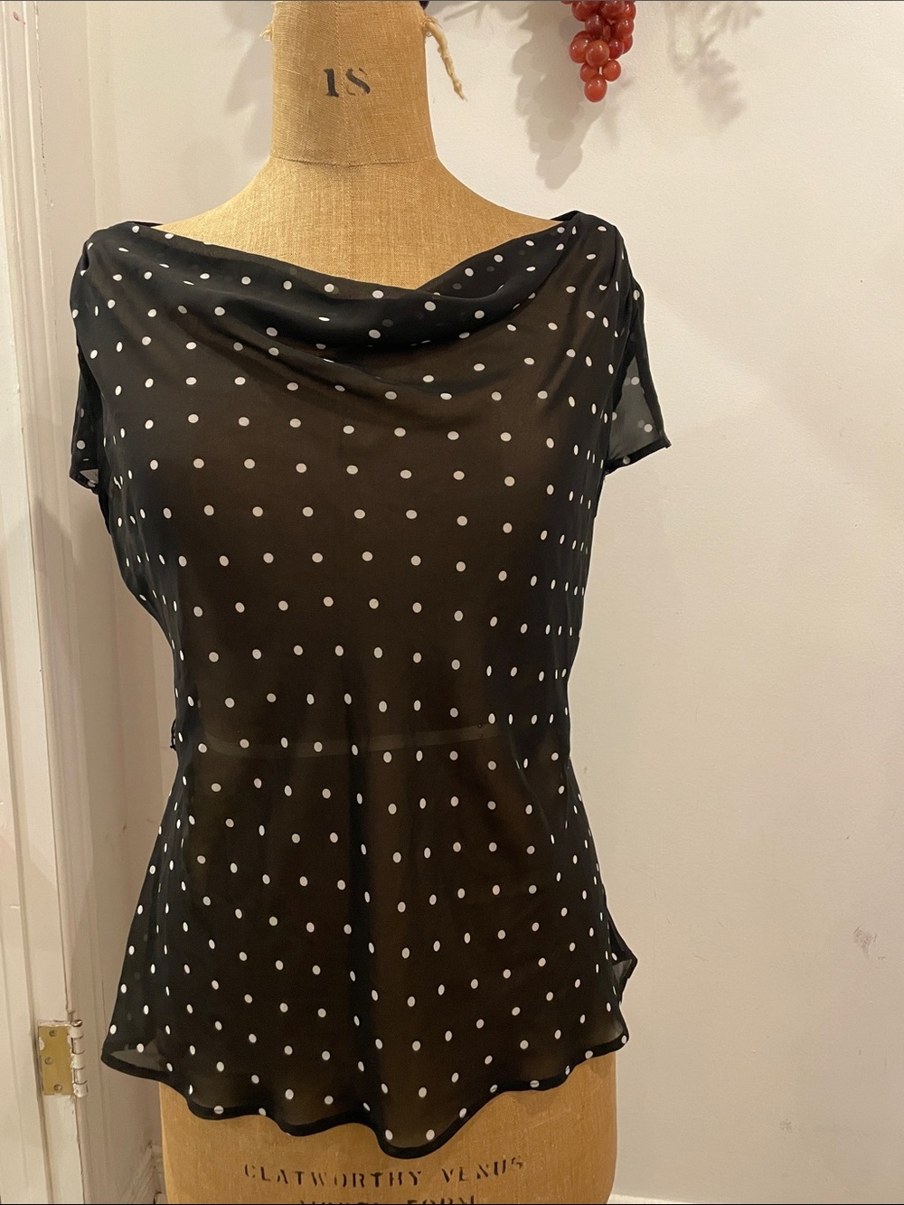 Worthington Black Polka Dot Cowl Neck Blouse